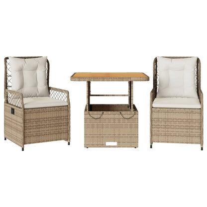 Set da Pranzo da Giardino 3 pz con Cuscini Beige in Polyrattan - homemem39