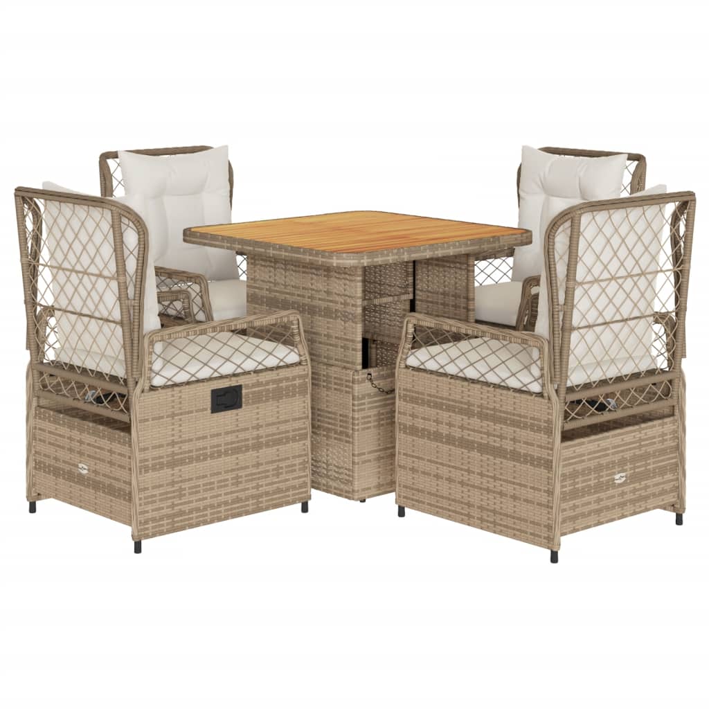 Set da Pranzo da Giardino 5 pz con Cuscini Beige in Polyrattan - homemem39