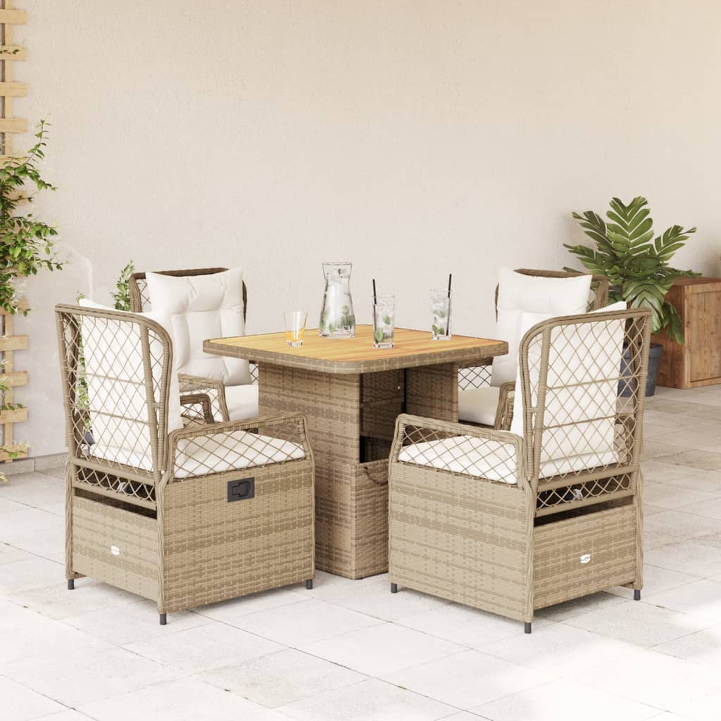 Set da Pranzo da Giardino 5 pz con Cuscini Beige in Polyrattan