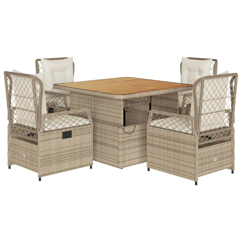 Set da Pranzo da Giardino 5 pz con Cuscini Beige in Polyrattan