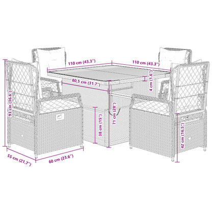 Set da Pranzo da Giardino 5 pz con Cuscini Beige in Polyrattan