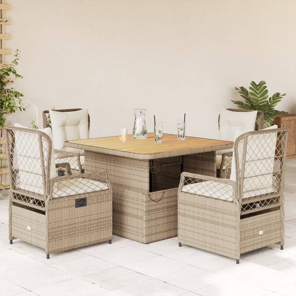 Set da Pranzo da Giardino 5 pz con Cuscini Beige in Polyrattan - homemem39