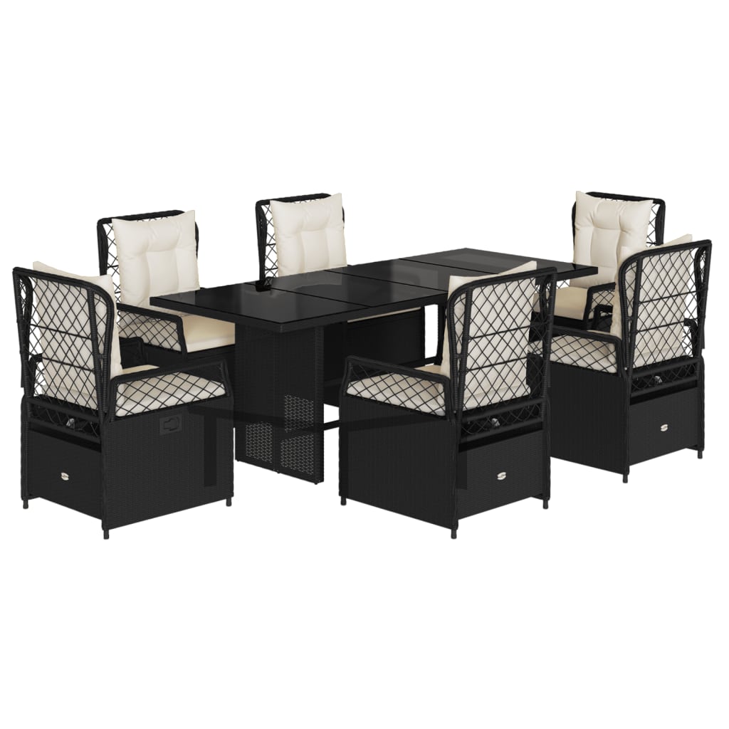 Set da Pranzo da Giardino 7 pz Nero con Cuscini in Polyrattan | homemem39