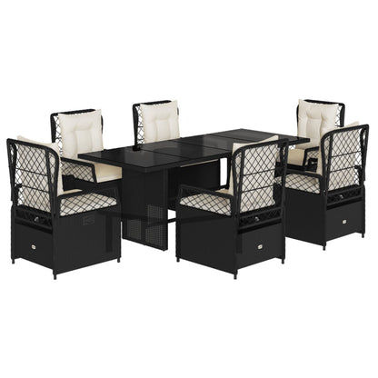 Set da Pranzo da Giardino 7 pz Nero con Cuscini in Polyrattan | homemem39