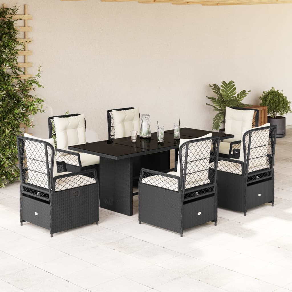 Set da Pranzo da Giardino 7 pz Nero con Cuscini in Polyrattan | homemem39
