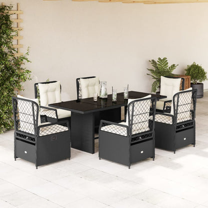 Set da Pranzo da Giardino 7 pz Nero con Cuscini in Polyrattan - homemem39