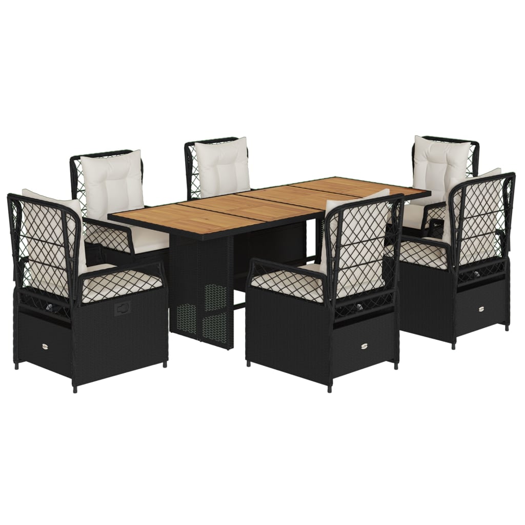 Set da Pranzo da Giardino 7 pz Nero con Cuscini in Polyrattan | homemem39