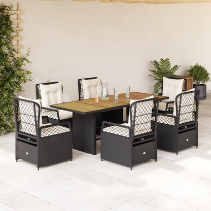 Set da Pranzo da Giardino 7 pz Nero con Cuscini in Polyrattan - homemem39