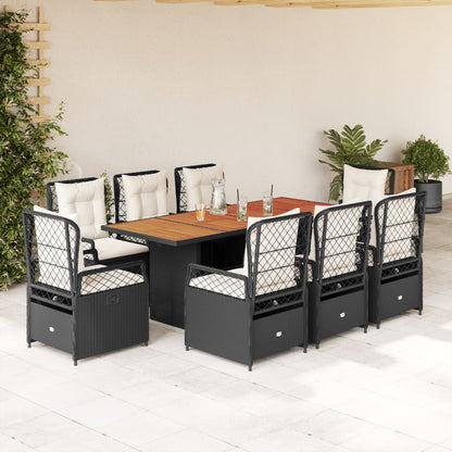 Set da Pranzo da Giardino 9 pz con Cuscini Nero in Polyrattan | homemem39
