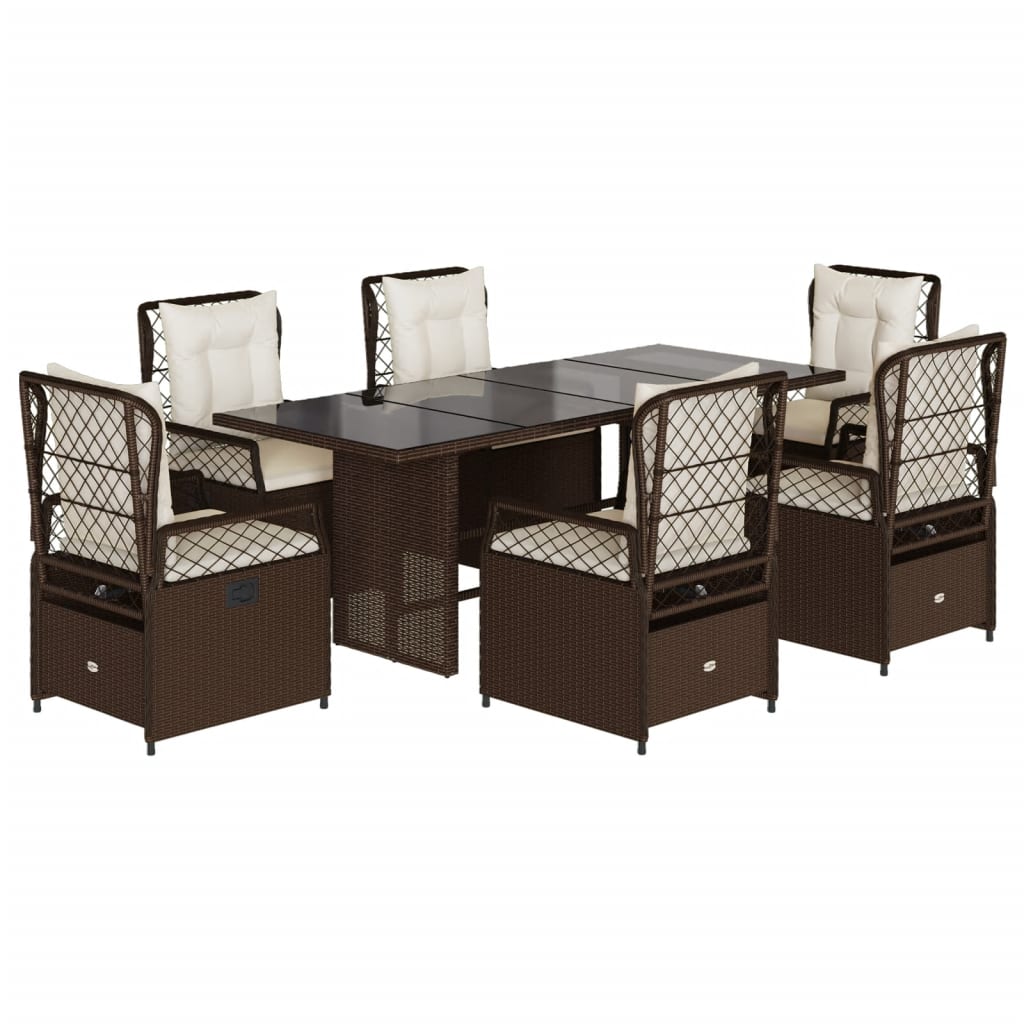 Set da Pranzo da Giardino 7pz con Cuscini in Polyrattan Marrone | homemem39