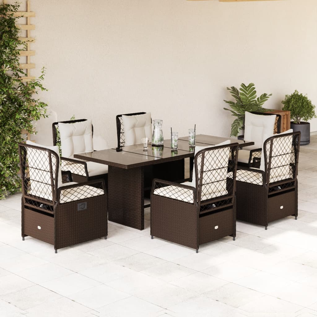 Set da Pranzo da Giardino 7pz con Cuscini in Polyrattan Marrone | homemem39