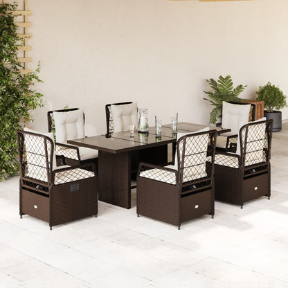 Set da Pranzo da Giardino 7pz con Cuscini in Polyrattan Marrone | homemem39