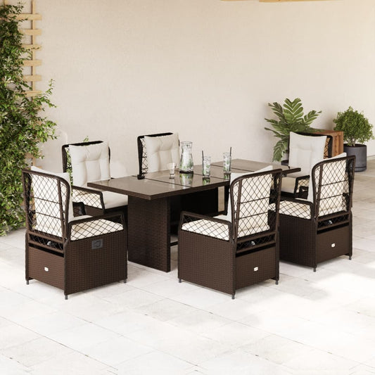Set da Pranzo da Giardino 7pz con Cuscini in Polyrattan Marrone | homemem39