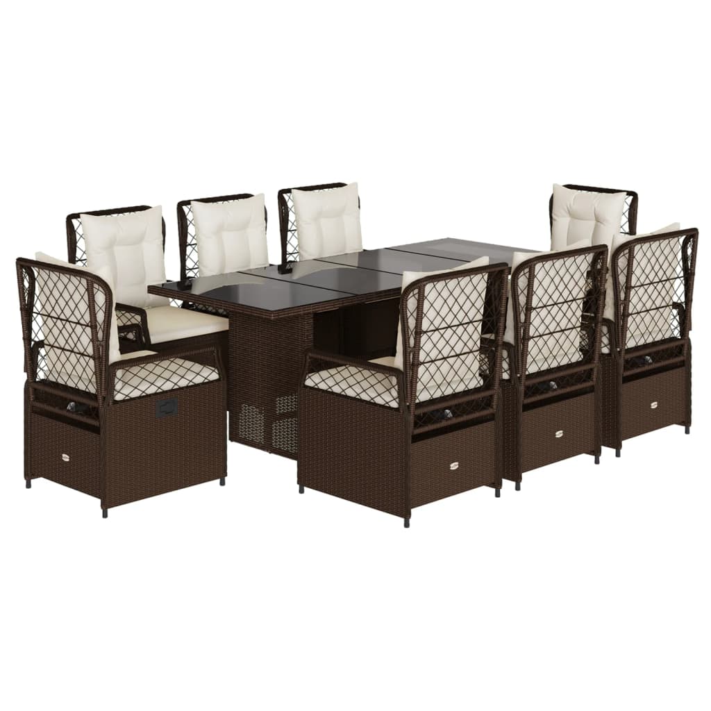 Set da Pranzo da Giardino 9pz con Cuscini Marrone in Polyrattan - homemem39
