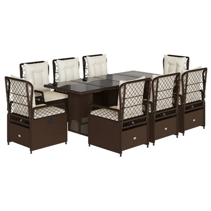 Set da Pranzo da Giardino 9pz con Cuscini Marrone in Polyrattan - homemem39