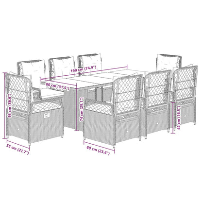 Set da Pranzo da Giardino 9pz con Cuscini Marrone in Polyrattan | homemem39
