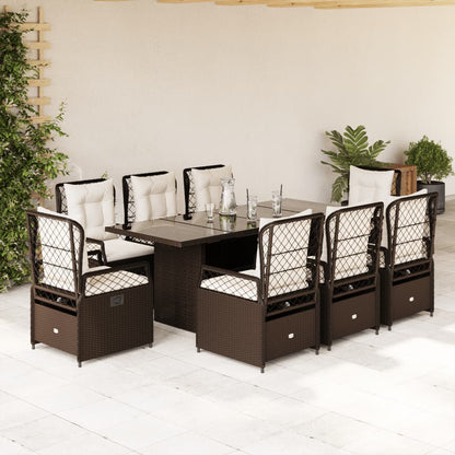 Set da Pranzo da Giardino 9pz con Cuscini Marrone in Polyrattan - homemem39