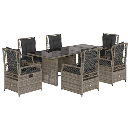 Set da Pranzo da Giardino 7 pz con Cuscini in Polyrattan Grigio