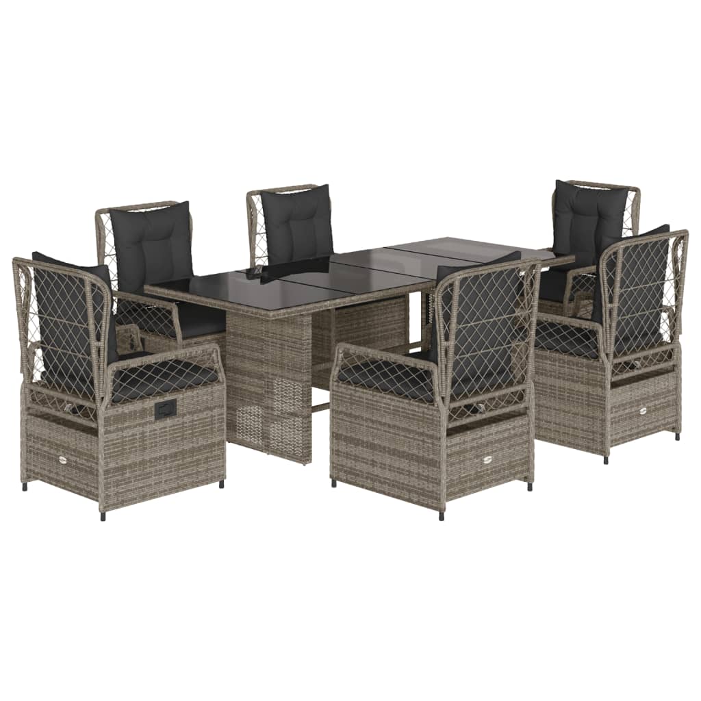 Set da Pranzo da Giardino 7 pz con Cuscini in Polyrattan Grigio - homemem39