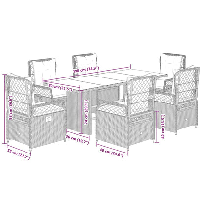 Set da Pranzo da Giardino 7 pz con Cuscini in Polyrattan Grigio