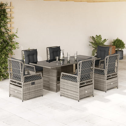 Set da Pranzo da Giardino 7 pz con Cuscini in Polyrattan Grigio