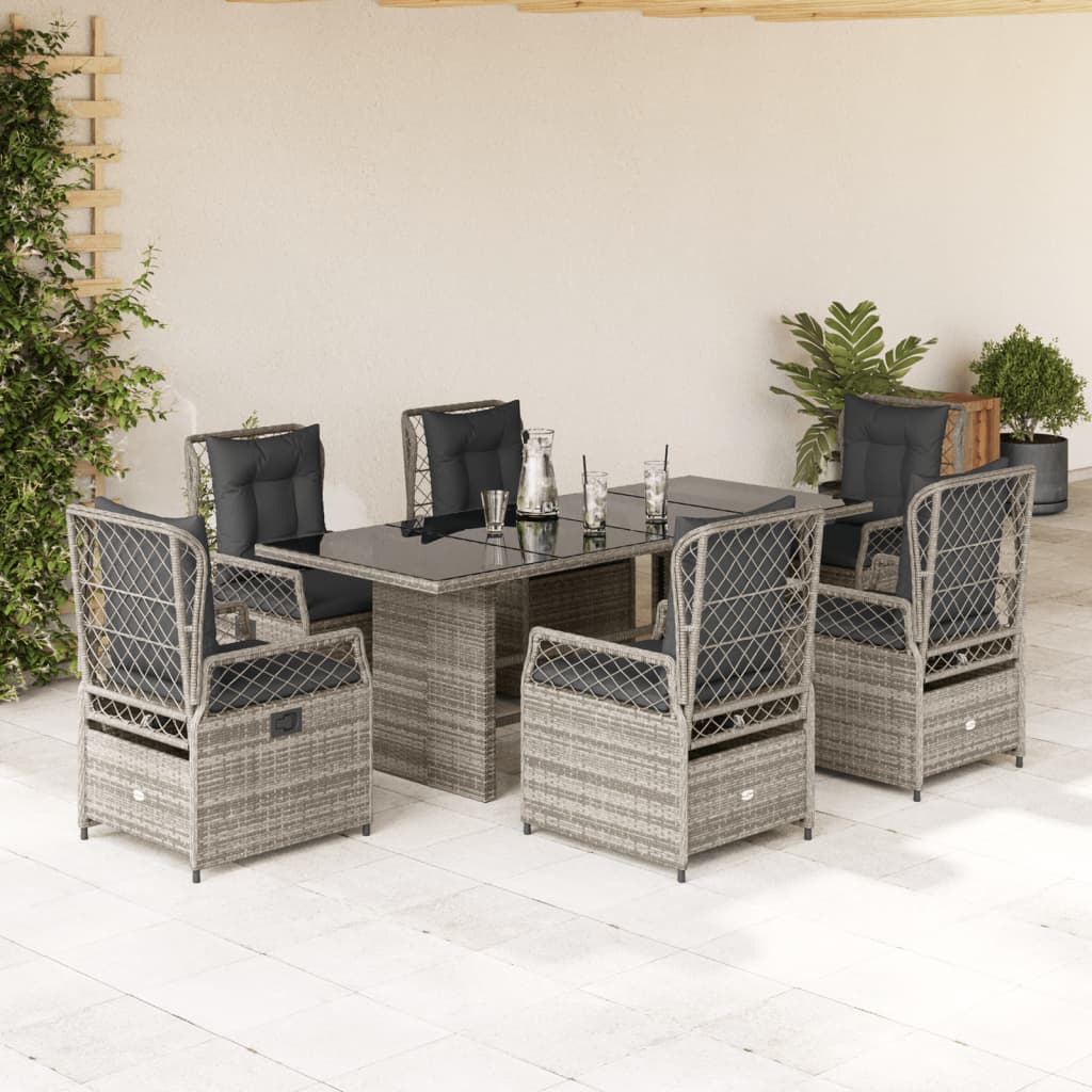 Set da Pranzo da Giardino 7 pz con Cuscini in Polyrattan Grigio - homemem39