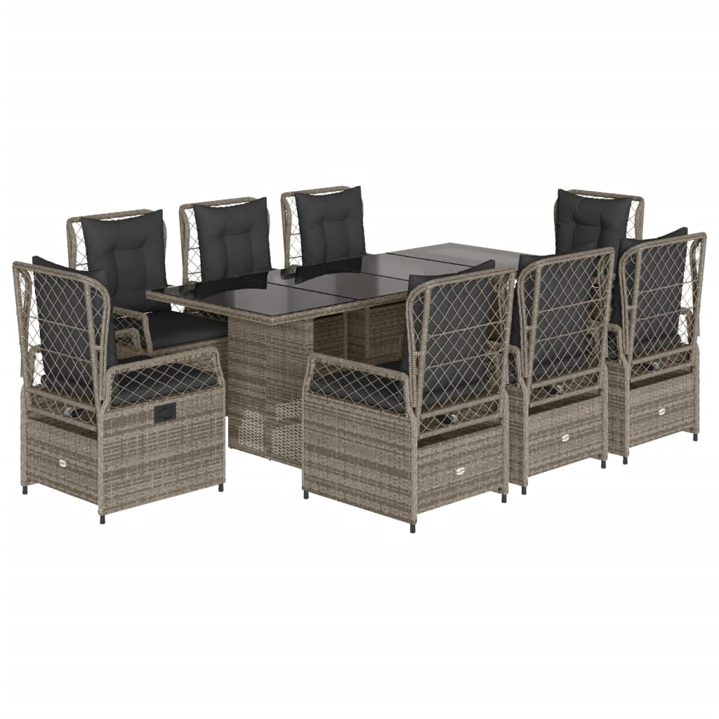 Set da Pranzo da Giardino 9 pz con Cuscini in Polyrattan Grigio - homemem39