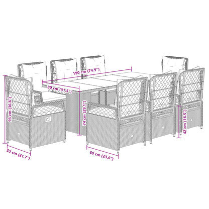 Set da Pranzo da Giardino 9 pz con Cuscini in Polyrattan Grigio | homemem39