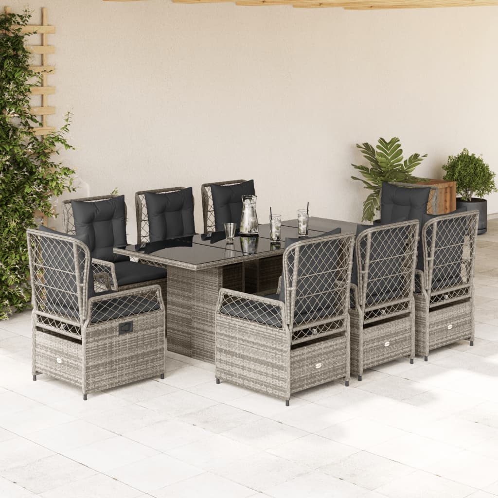 Set da Pranzo da Giardino 9 pz con Cuscini in Polyrattan Grigio - homemem39