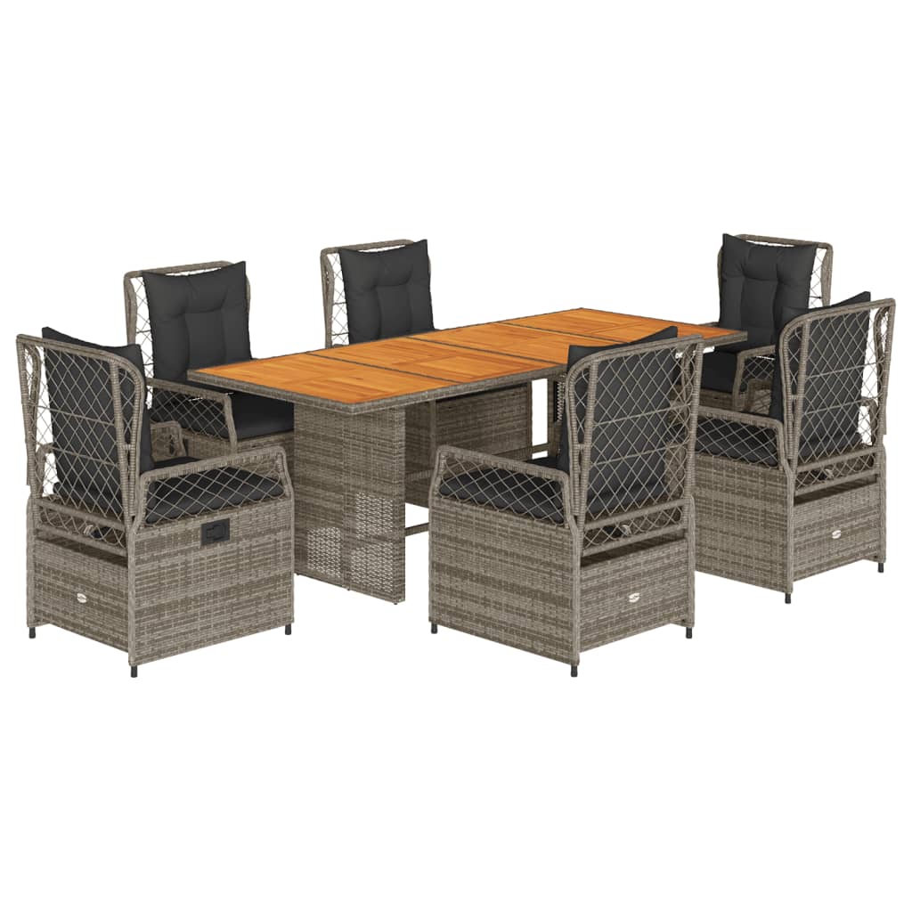 Set da Pranzo da Giardino 7 pz con Cuscini in Polyrattan Grigio | homemem39