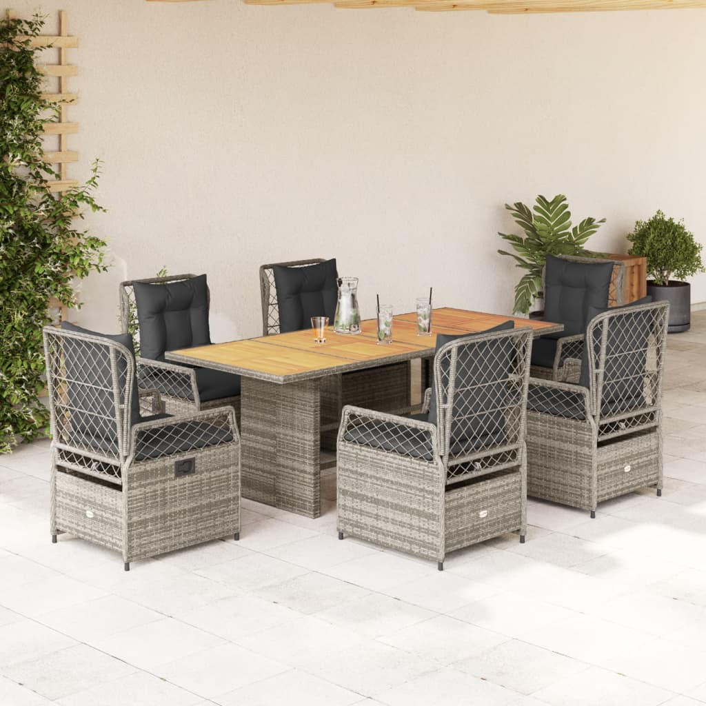 Set da Pranzo da Giardino 7 pz con Cuscini in Polyrattan Grigio | homemem39