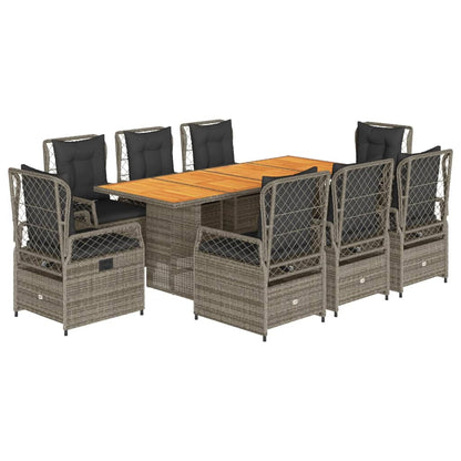 Set da Pranzo da Giardino 9 pz con Cuscini in Polyrattan Grigio