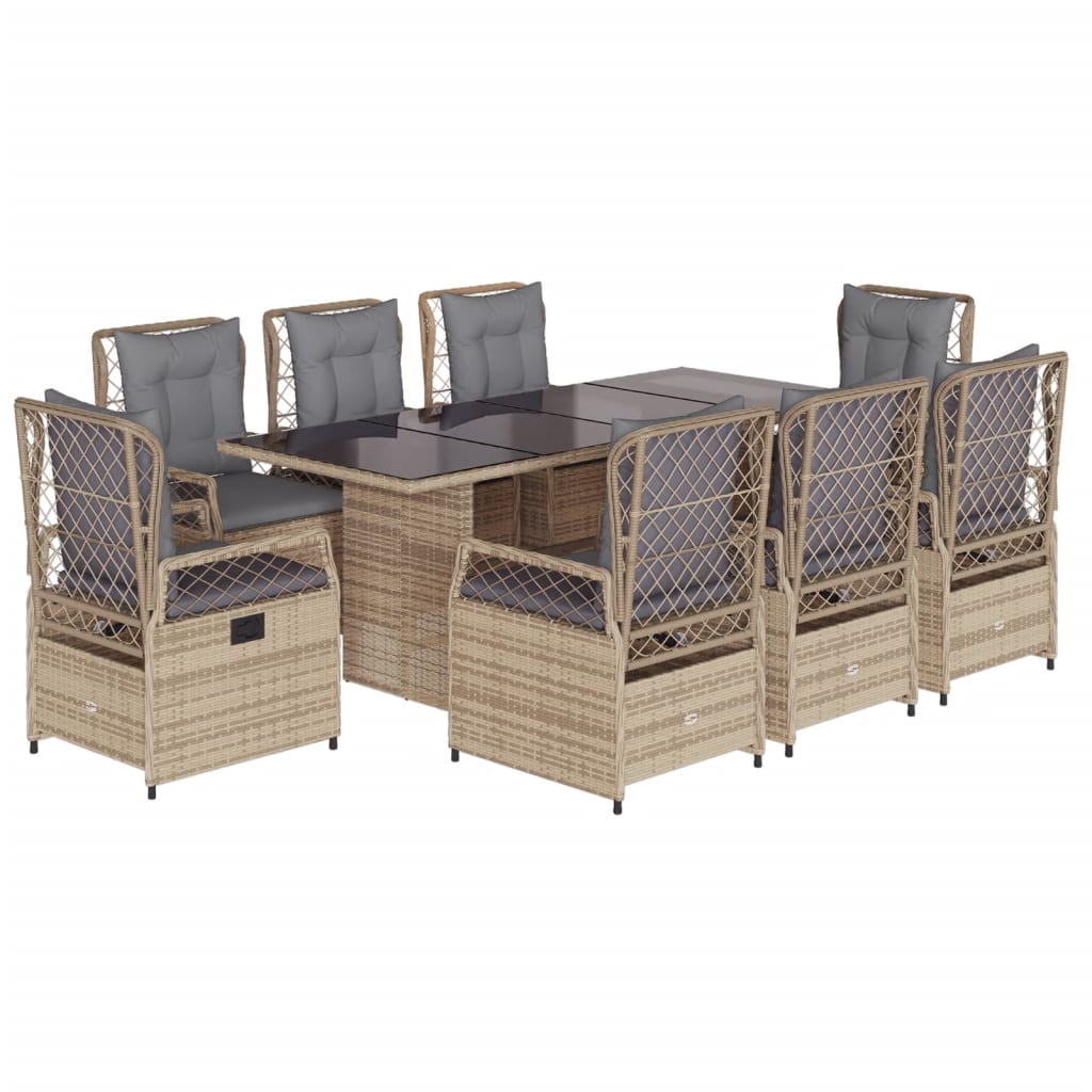 Set da Pranzo da Giardino 9 pz con Cuscini Beige in Polyrattan | homemem39
