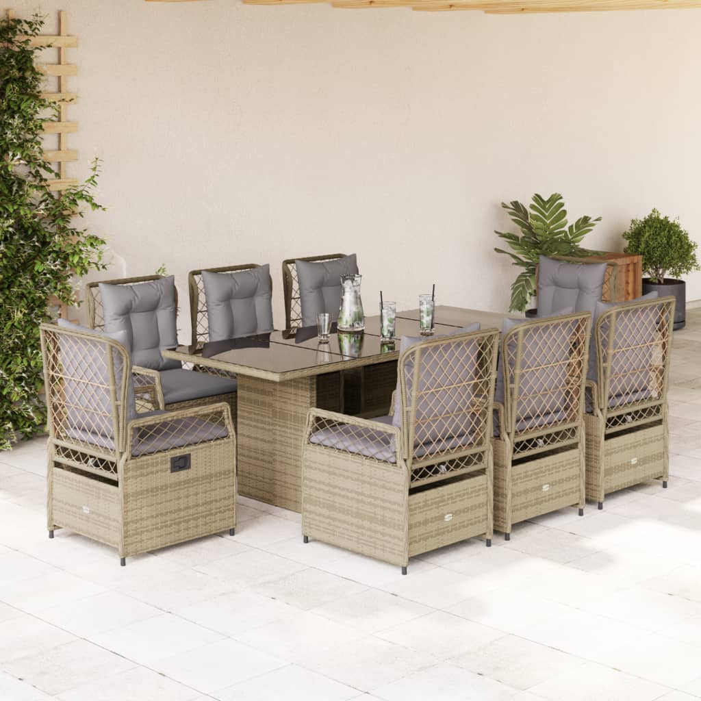 Set da Pranzo da Giardino 9 pz con Cuscini Beige in Polyrattan | homemem39