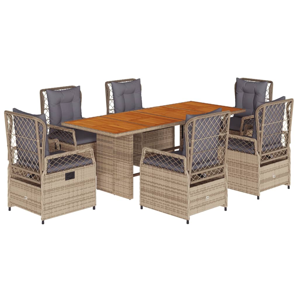 Set da Pranzo da Giardino 7 pz con Cuscini Beige in Polyrattan | homemem39