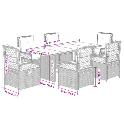 Set da Pranzo da Giardino 7 pz con Cuscini Beige in Polyrattan | homemem39