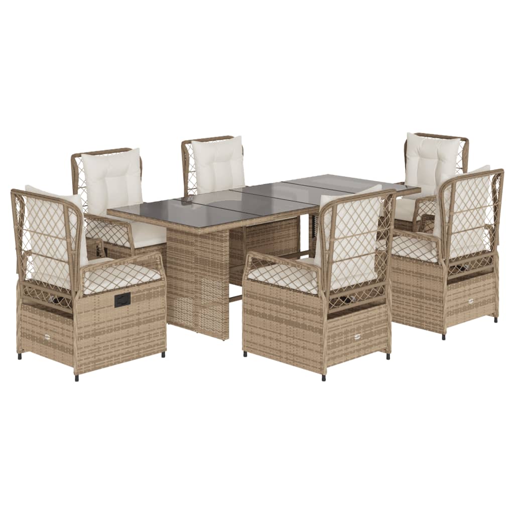 Set da Pranzo da Giardino 7 pz con Cuscini Beige in Polyrattan | homemem39