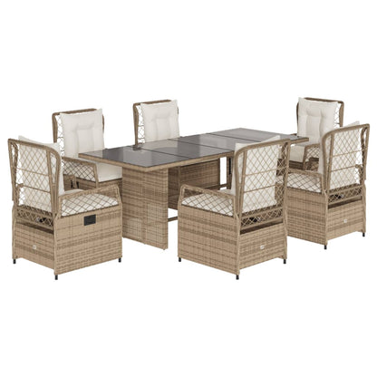 Set da Pranzo da Giardino 7 pz con Cuscini Beige in Polyrattan | homemem39
