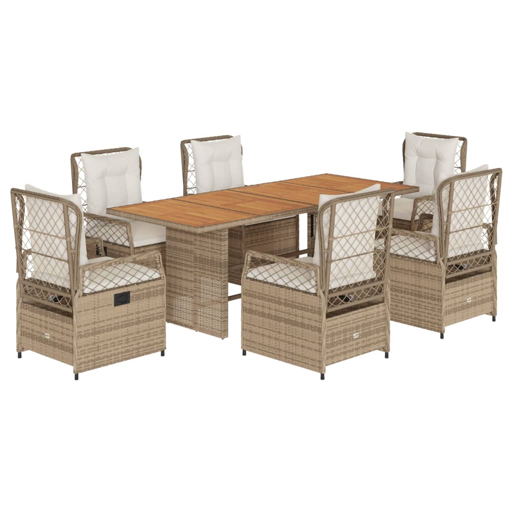 Set da Pranzo da Giardino 7 pz con Cuscini Beige in Polyrattan | homemem39
