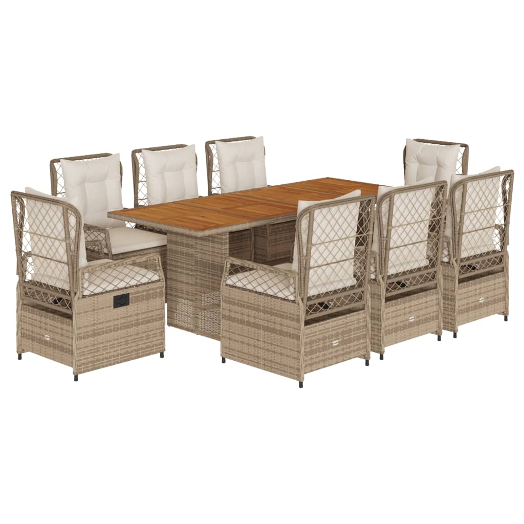 Set da Pranzo da Giardino 9 pz con Cuscini Beige in Polyrattan