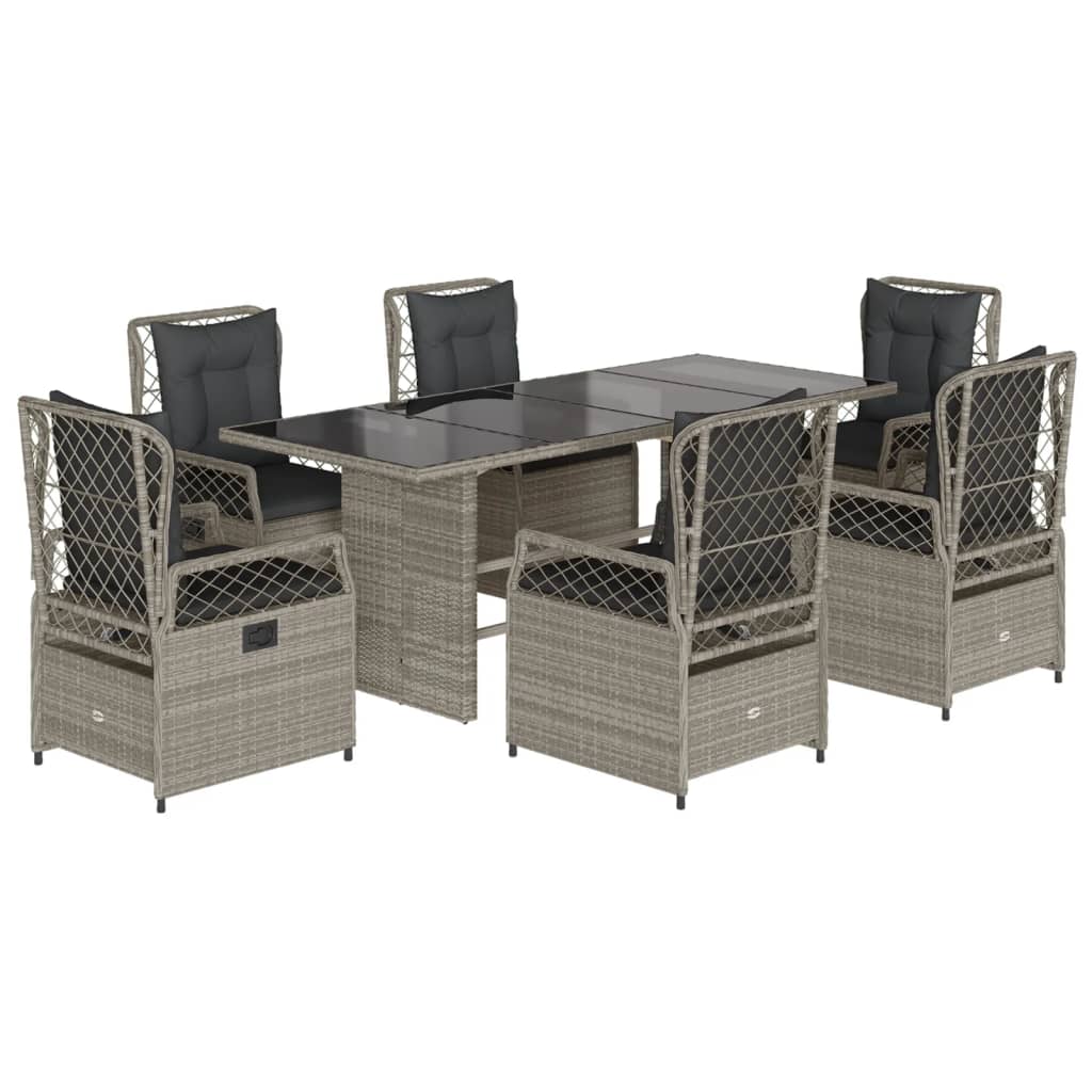 Set da Pranzo da Giardino 7 pz Cuscini Polyrattan Grigio Chiaro | homemem39