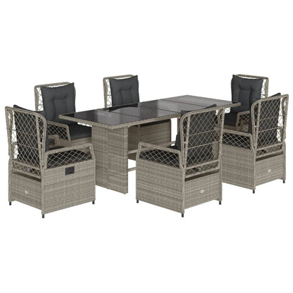 Set da Pranzo da Giardino 7 pz Cuscini Polyrattan Grigio Chiaro | homemem39