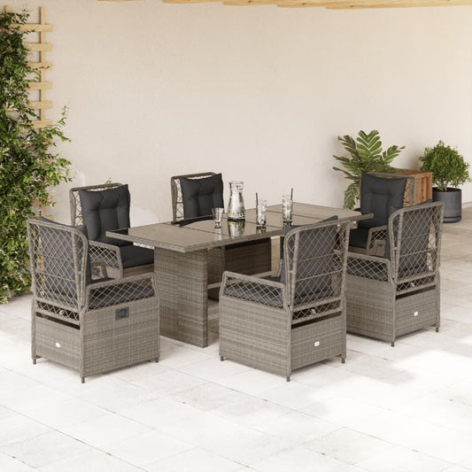 Set da Pranzo da Giardino 7 pz Cuscini Polyrattan Grigio Chiaro | homemem39