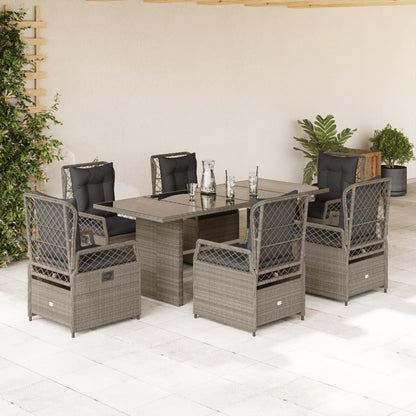 Set da Pranzo da Giardino 7 pz Cuscini Polyrattan Grigio Chiaro - homemem39