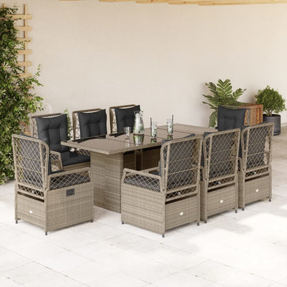 Set Pranzo da Giardino 9pz con Cuscini Grigio Chiaro Polyrattan | homemem39