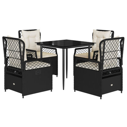 Set da Pranzo da Giardino 5 pz Nero con Cuscini in Polyrattan - homemem39
