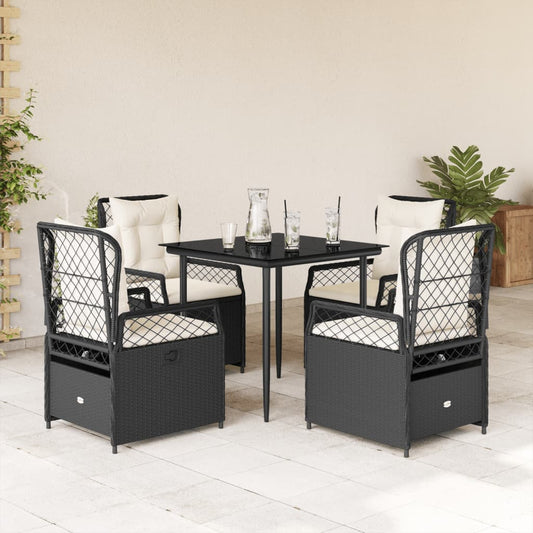 Set da Pranzo da Giardino 5 pz Nero con Cuscini in Polyrattan