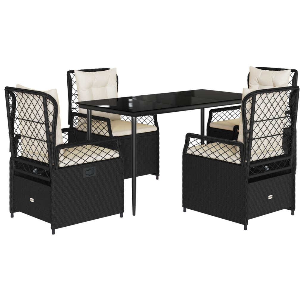 Set da Pranzo da Giardino 5 pz Nero con Cuscini in Polyrattan - homemem39