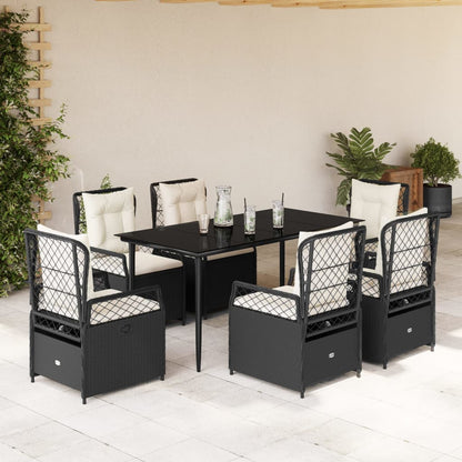 Set da Pranzo da Giardino 7 pz Nero con Cuscini in Polyrattan - homemem39