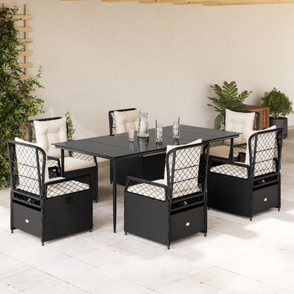 Set da Pranzo da Giardino 7 pz Nero con Cuscini in Polyrattan - homemem39
